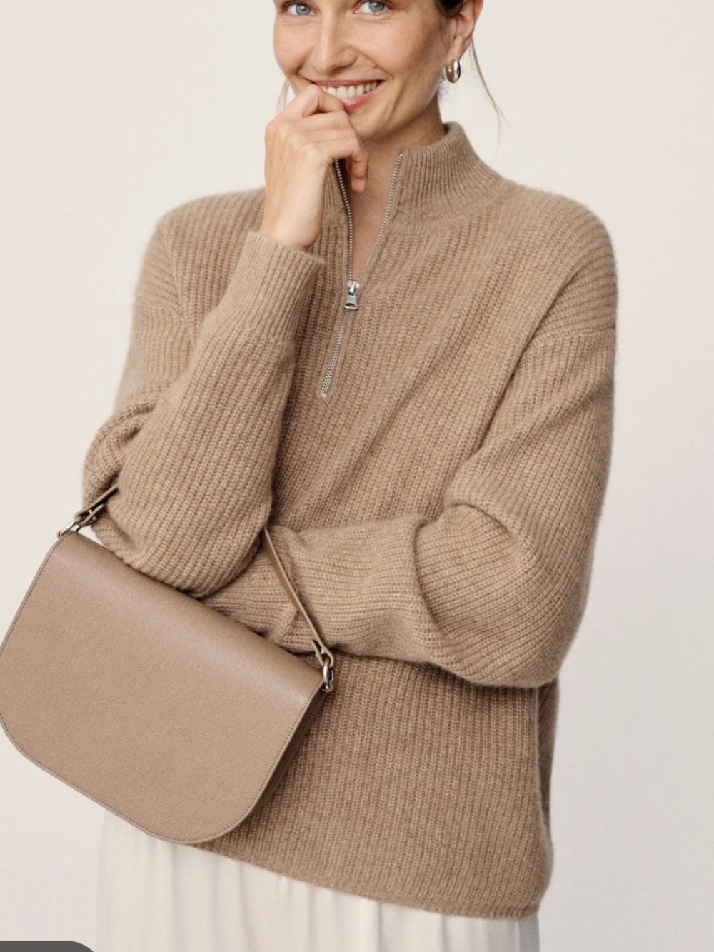 Jenni Kayne Cashmere Half Zip Sweater Undyed Stone